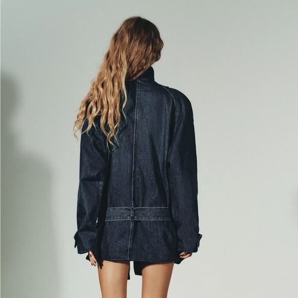 ZARA TRF BELTED DENIM MIDI JACKET - Picture 8 of 11